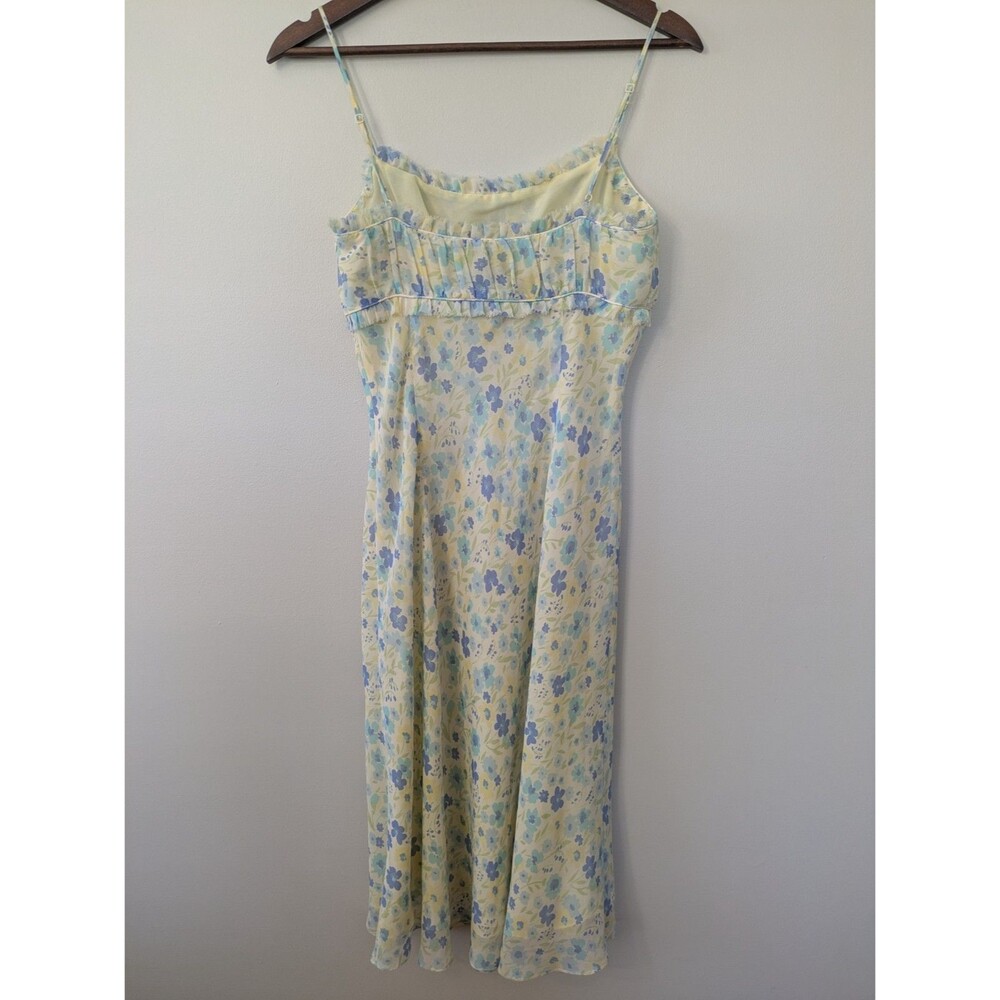 Vtg Express Y2K Silk Babydoll Floral Fairy Dress Midi Dainty Butter Yellow 5/6 - Picture 4 of 9